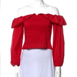 Maje Off-The-Shoulder Long Sleeve Crop Top